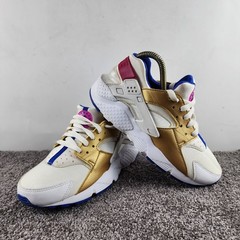 Nike Huarache Run (GS) Youth Shoe White Metallic Gold Racer Blue 6Y 654280-109
