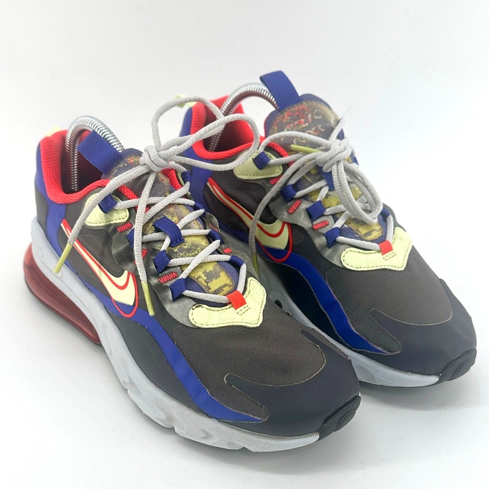 Nike Air Max 270 React Kids 7Y Gray Blue Red Yellow CT1630-001 Low Top Sneakers