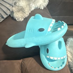 Shark Blue 3D Shark Slide Sandals Unisex Kids Lightweight Rubber Flat Heel