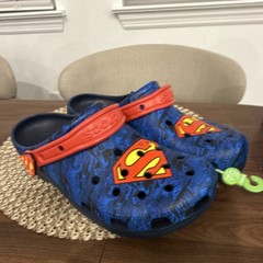 Crocs Superman Classic Blue Red Unisex Kids Clog Size 12 Rubber Slip On