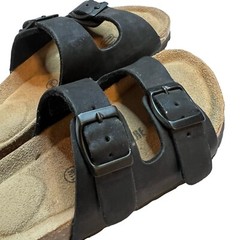 Kids Sandal Leather Double Strap Buckle Slide Cushion Aire Brown Size 11
