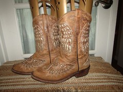 Wildflowers Brown Square Toe Wings Cross Western Boots Youth size 1 Mex 21