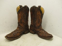 Corral Brown Leather Square Toe Cowboy Boots Youth Sz 2.5 T Sty A1117