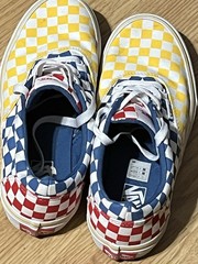 Vans Youth Size 3.5 Checkerboard Sneakers Blue Yellow Red Skate Shoes