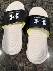 Under Armour Ignite VI Slide Sandals Black White Neon Yellow Size 3Y