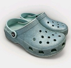 Crocs Classic Blue Glitter Size J1 Junior Clogs Shoes Sandals