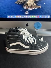 VANS SK8-HI BLACK/TRUE WHITE CANVAS SUEDE SKATE HIGH KIDS YOUTH SIZE 2