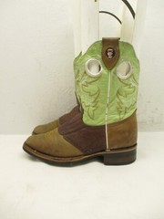 Semental Brown and Green Leather Square Toe Cowboy Boots Youth Size 6