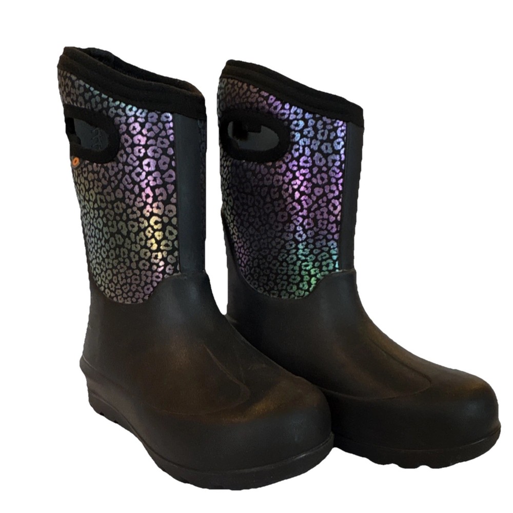 Bogs Kids Rain Boot Waterproof Leopard Print Black Multicolor US Size 1