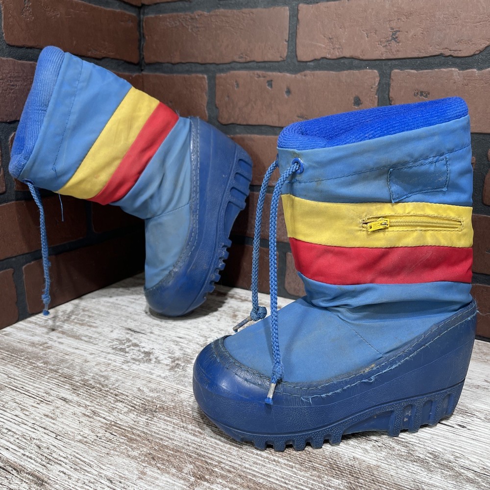 Vintage Winter Moon Boots Lace Top Zip Pockets & Stripes! Kids 11/12 —FAST SHIP!