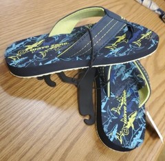 Wave Zone Navy Blue Neon Green Shark Thong Flip Flops Boys Size 13