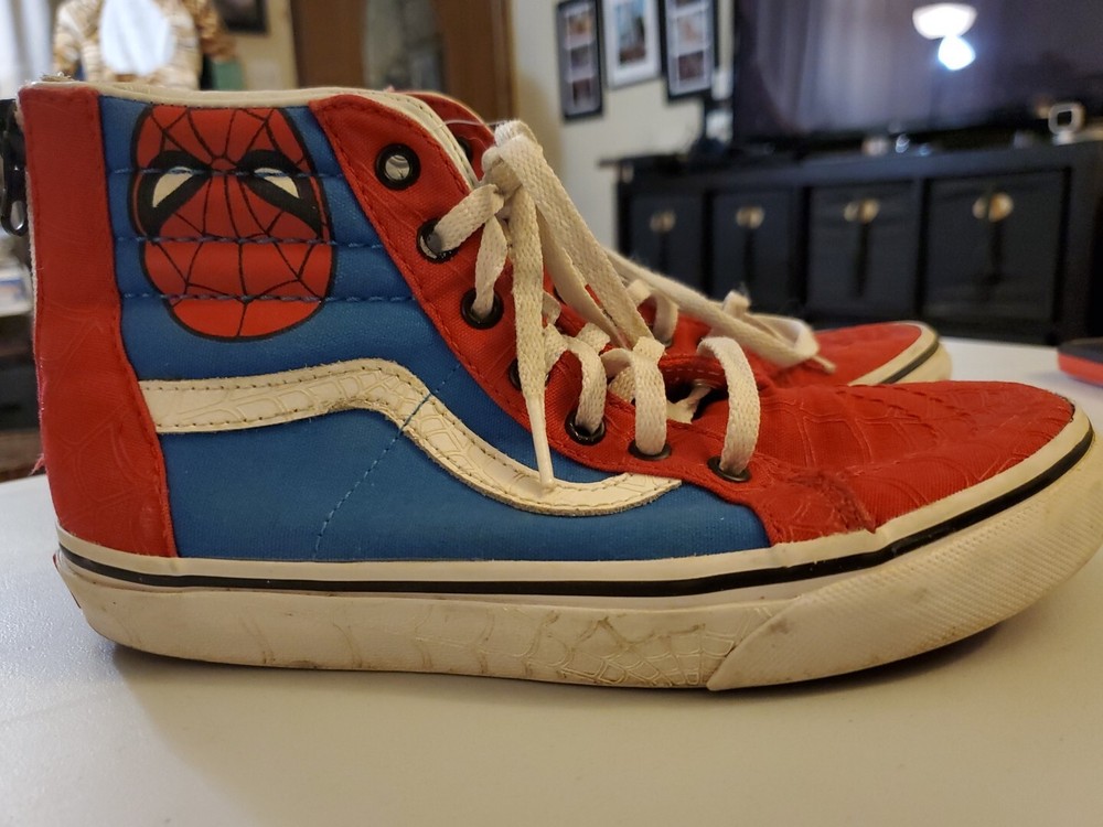 Marvel Spiderman Hi Tops W Zips By VANS Youth Sz 3 Skateboard Skate Shoes