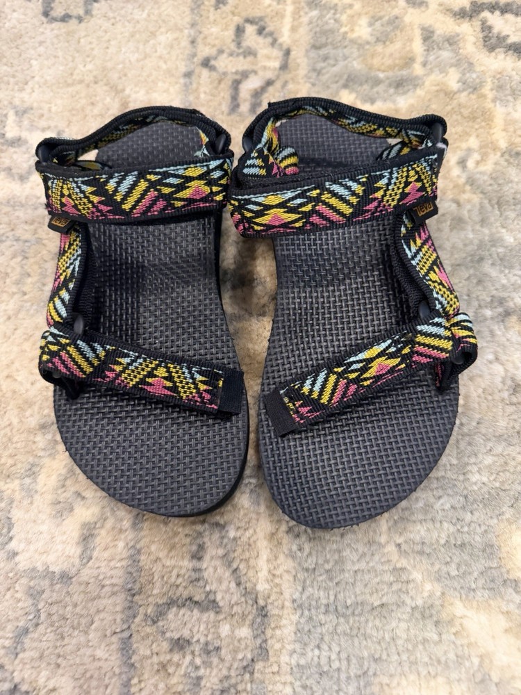 Teva Original Universal Sandal – Black Pink Yellow Blue Kids Sz 12 NEW