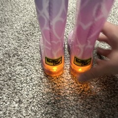 Western Chief Abby Pearlized Glitter Hearts Lighted Rain Boots Pink Size 5