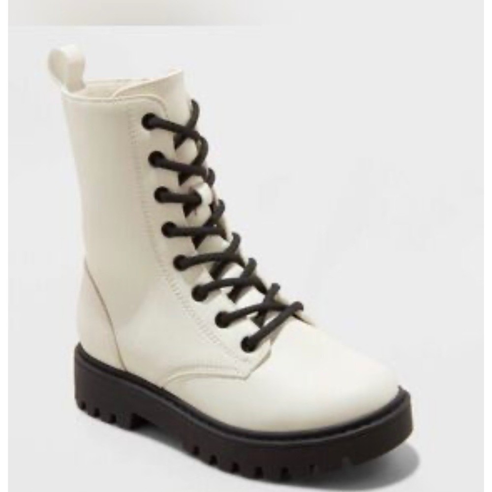 Art Class Kids Faux Leather Combat Boots Black Lug Sole Side Zip Size 1