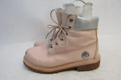 Timberland Youth Size 4 M Pink Leather Glitter Lace Up Ankle Casual Boots