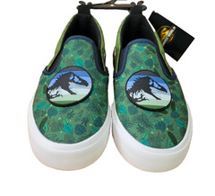 GroundUp Jurassic World Big Boys SIZE 5 Slip-On Canvas Sneakers color GREEN NEW