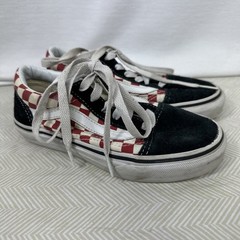 VANS Old Skool Checkerboard Sneakers Kids 1 Skate Shoes Red/White/Black