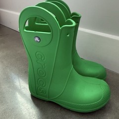 CROCS Handle It Rain Boot Youth Junior J-3 Green Lightweight Waterproof 12803