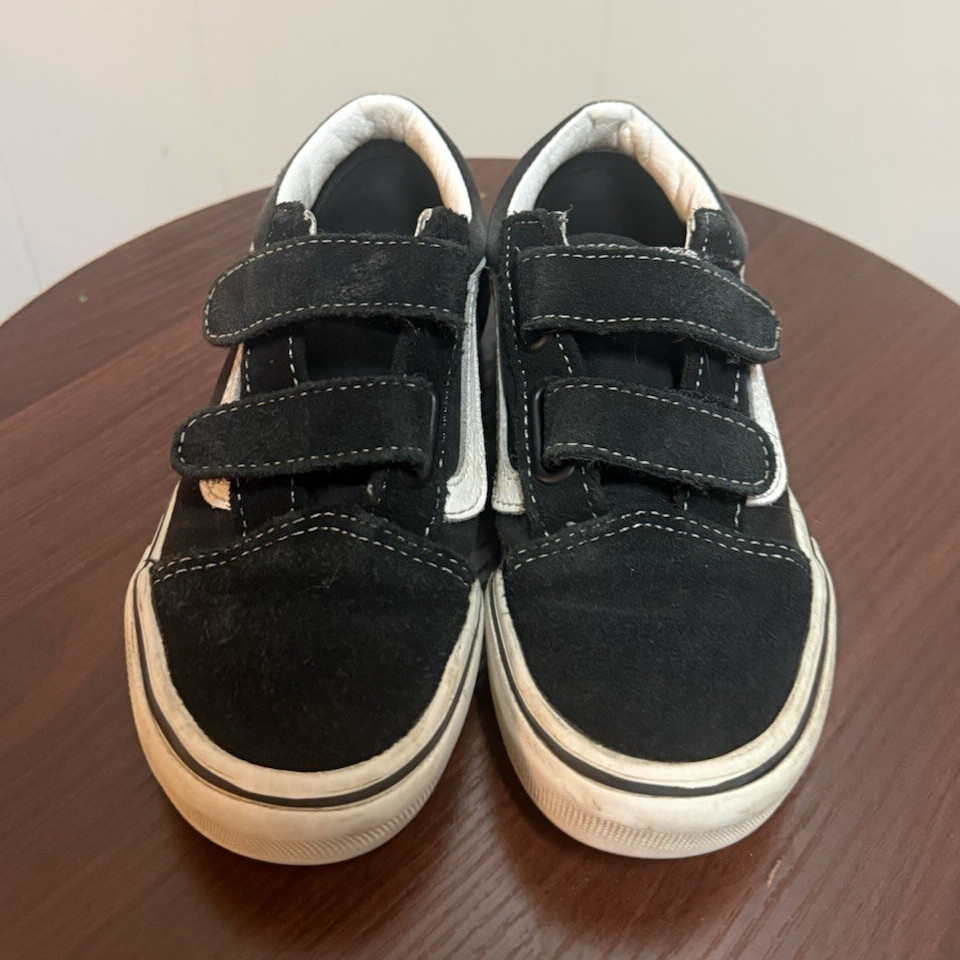 VANS Old Skool V Kids Sneakers US 13 Black/White Suede Hook & Loop Low Top