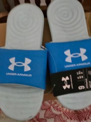 Women’s Under Armour blue & white fixed strap slide sandal size 9 NWOT