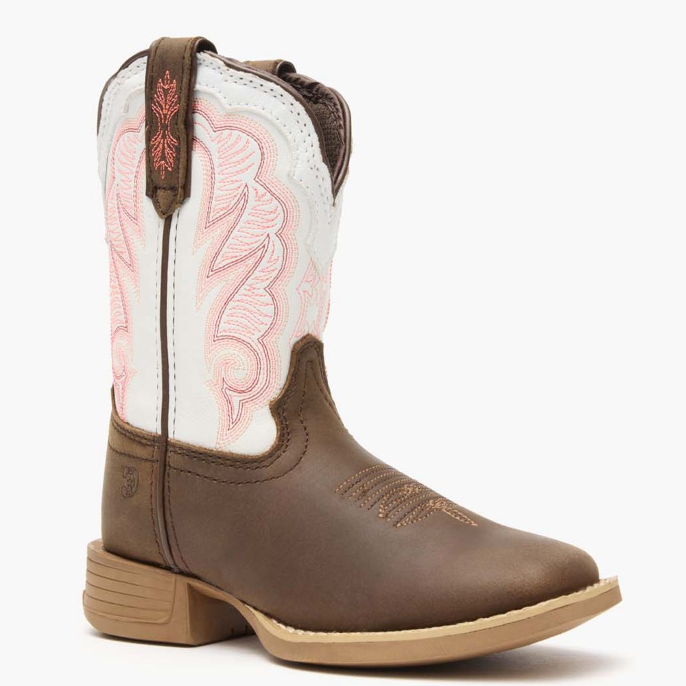 Durango® Lil‘ Rebel Pro™ Big Kid’s Trail Brown and White Western Boot