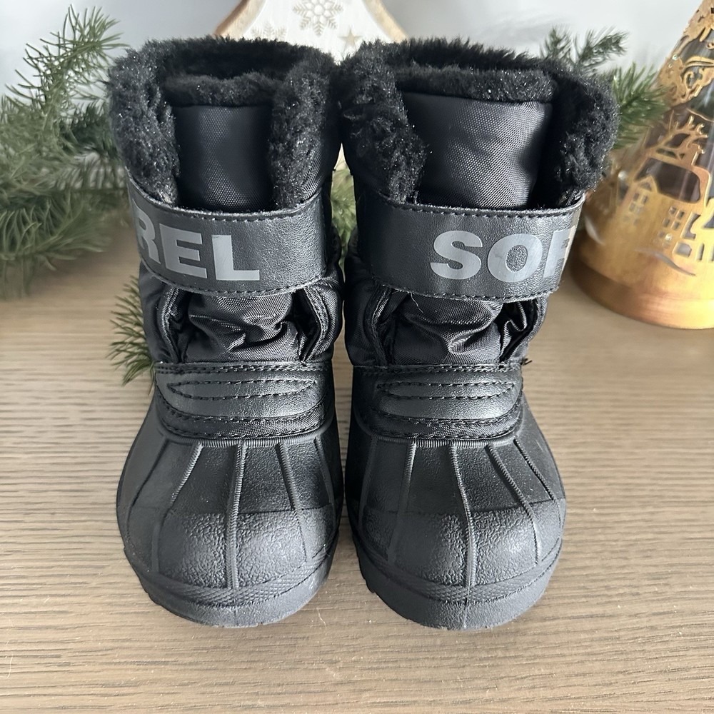 Sorel Kids Snow Commander Winter Waterproof Boots Black Size 7C Fur Lined