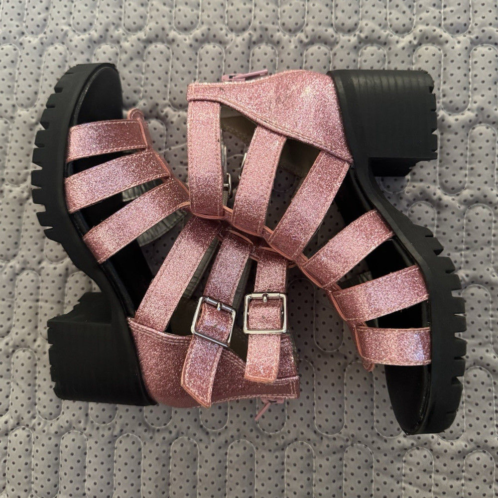 Jellypop kids Pink Glitter Gladiator Strappy Ankle Strap Zipper Sandals 12