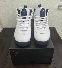 Jordan Jumpman Pro Unisex Kids 9.5 White/Navy Mid-Top Leather Sneakers NIB