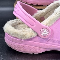 Crocs Pink Lined Clogs Junior Size 3 Adult Size 5 White Lining Spellout Cute
