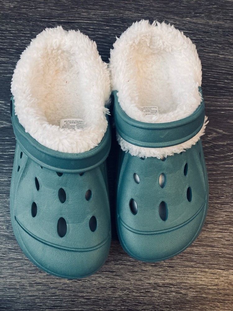 Kids Fleece Lined Clogs Teal Green EU 33 (US 1) Sherpa Warm Slip-On Shoes