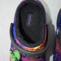 Crocs Classic Lined Clogs Kids C11 Galaxy Space Print Alien Jibbitz Black Fleece