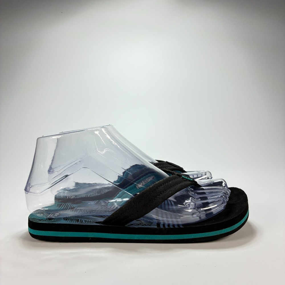Reef Ahi Aqua Palms Black Blue Palm Leaf Flip Flop Sandals Youth Size 5