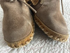 LL BEAN Suede Shearling Lined Good Moc Slippers Shoes Kids Unknown Sz 7.5” F11*