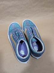 Vans Old Skool Juniors 6.5 Ombre Glitter, New Without Laces, Purple Blue Gold