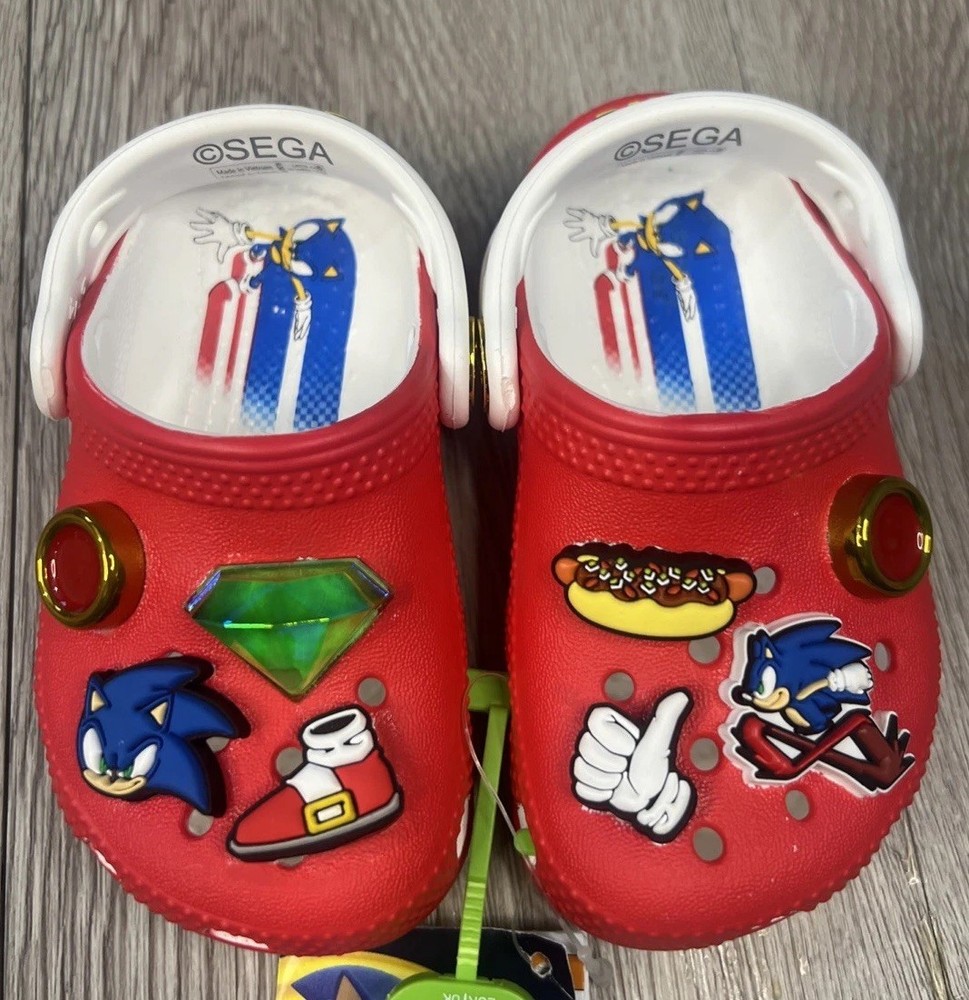Crocs Red Sonic The Hedgehog Classic Clog Sega Size C5 Kids Boys Girls New