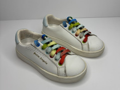 Palm Angels Unisex Kids Rainbow Logo Leather Low Top Sneakers White Blue EU 26