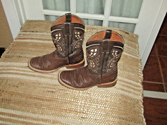 El General Brown Snake Print Leather Square Toe Cowboy Boots Youth sz 13 Mex 20