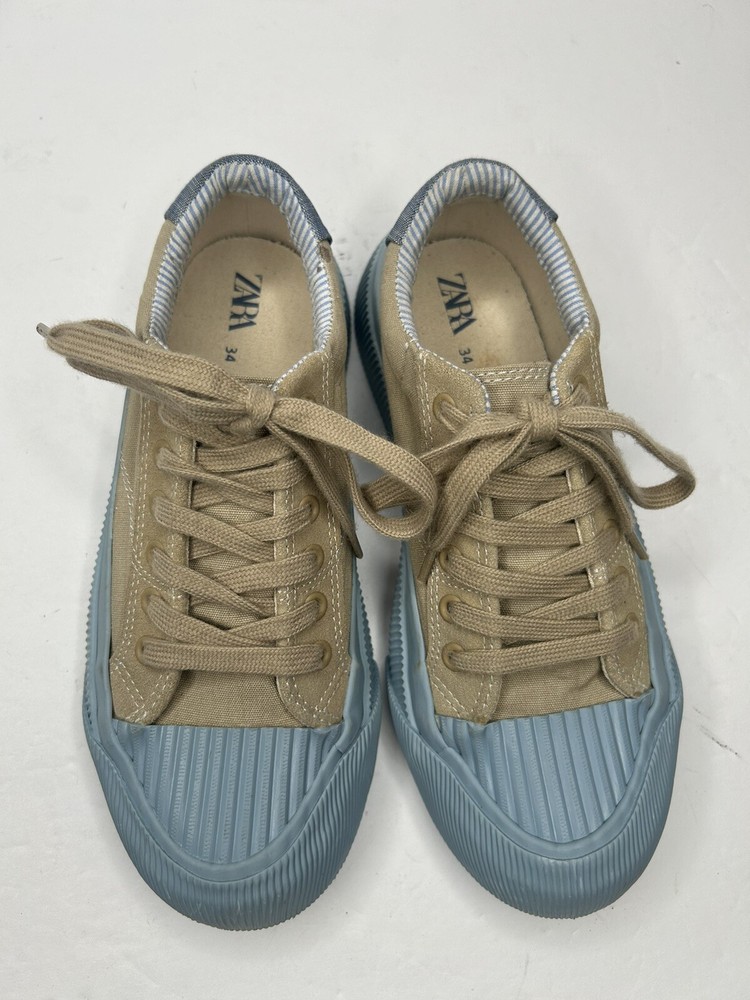 ZARA KIDS Canvas SNEAKERS Blue Cap Toe 3476/130 KIDS 1.5 Preowned Beige Tan
