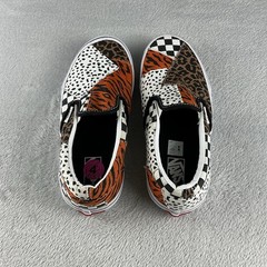 VANS Dalmatian Tiger Leopard Print Checkered Patchwork Slip-On Shoes Kids Size 4