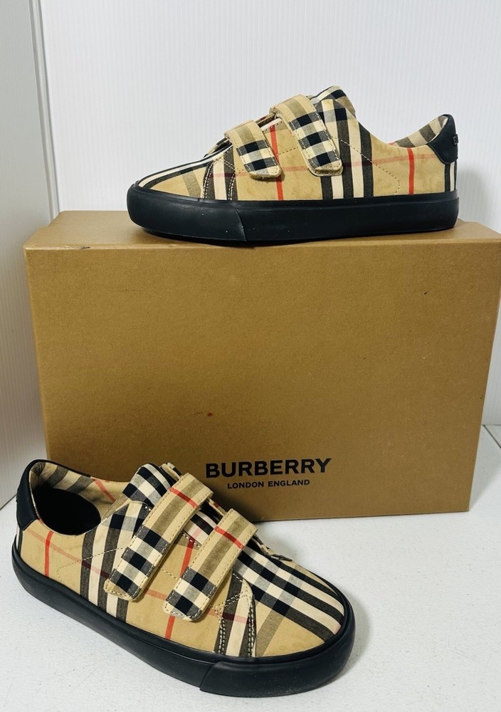 BURBERRY Markham Check Grip-Strap Sneaker Z5765 Kids Size 33 / 2 US