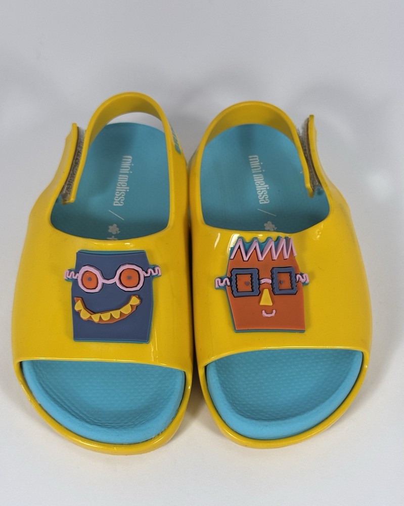 Melissa Mini Slingback Sandals Yellow Blue Cartoon Kids US 9 EU 25 Jelly Shoes