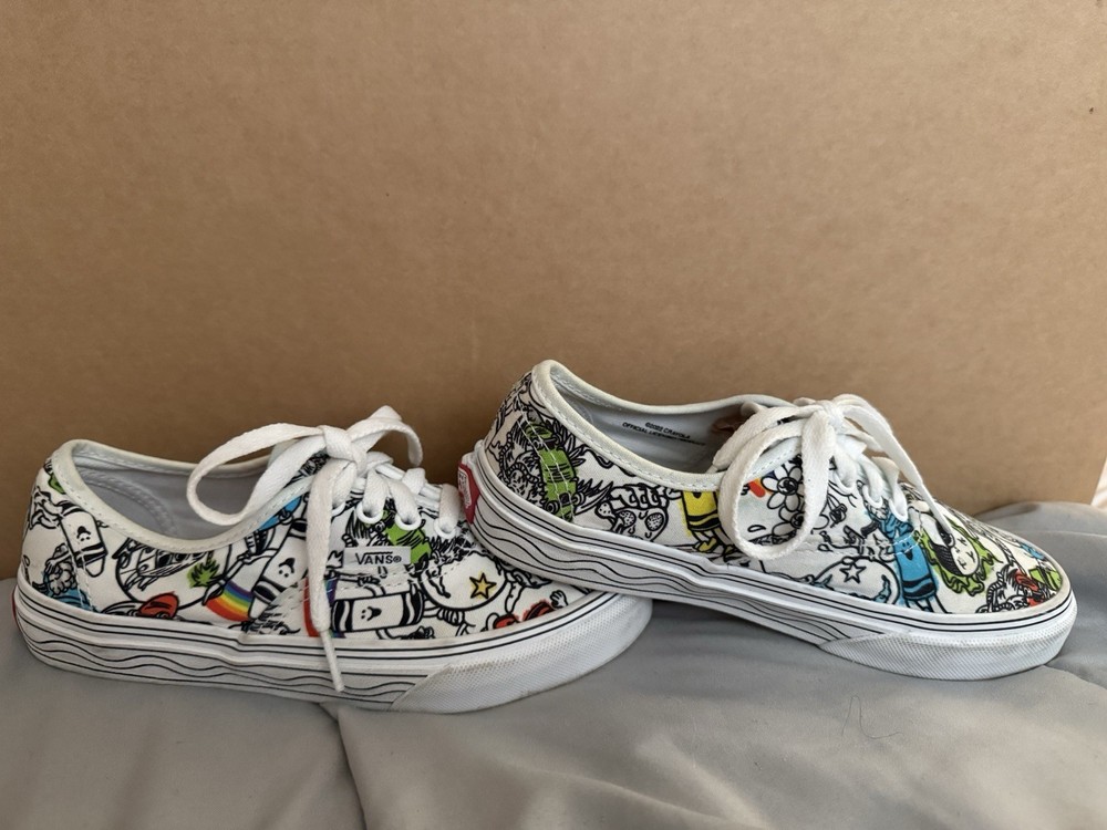 Vans x Crayola Authentic Doodle Print Sneakers White Multicolor Size Y2.5
