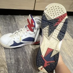 Jordan Air Jordan 7 Retro White/Blue/Red Leather High Top Sneakers 6.5Y