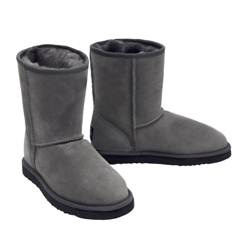 UGG Classic Short II Boots Size 1 Grey Suede Sheepskin Lining 5251 Warm Winter