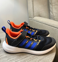 Adidas Cloudfoam Kids Navy Blue Orange Running Shoes Excellent Condition Size 7