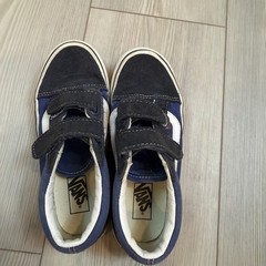 Vans Old Skool V Kids Navy Black Suede Canvas Strap Sneakers Size 2.0