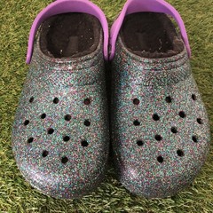 Crocs Classic Lined Clogs Black Purple Sparkles Size J5 JUNIOR