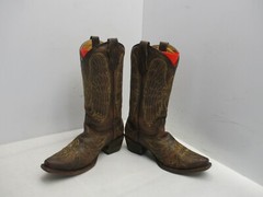 Corral Brown Leather Snip Toe Cross Wings Cowboy Boots Youth Sz 2.5 T Sty A1028