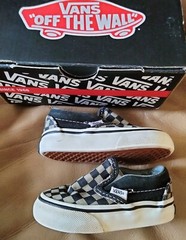 Vans classic slip on checkerboard Toddler boys size 4 Black Pewter worn once